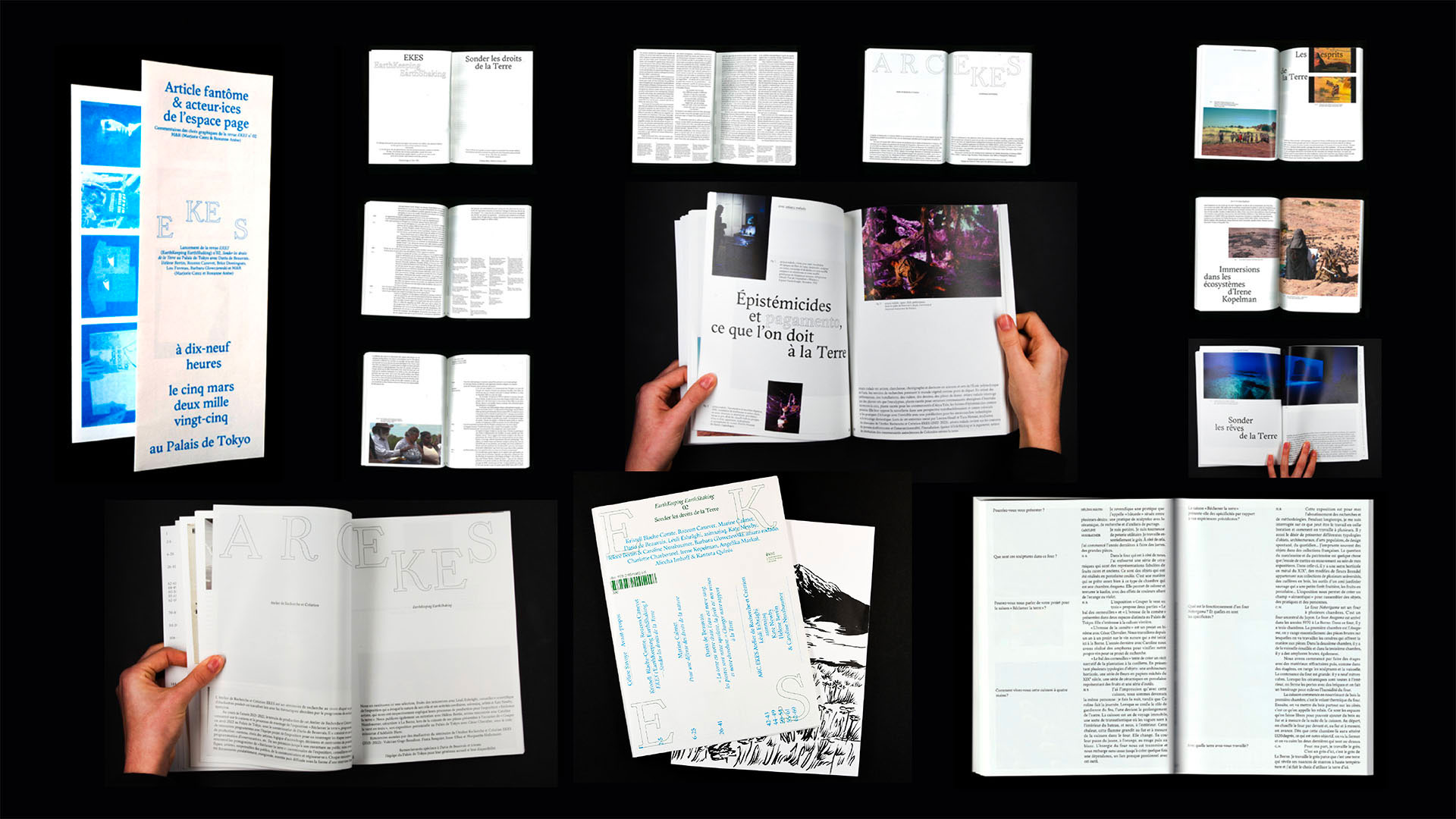 Deux affiches collées sur un mur. L'une blanche et noir, l'autre est dégradée jaune-rose et l'écriture est blanche.